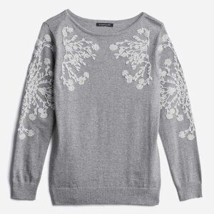Rain and Rose Sabo BoatNeck Embroidered Pullover Floral applique